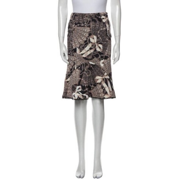 Karen Millen Fan Bows Pearls Pencil Skirt with Ruffle - Picture 2 of 7